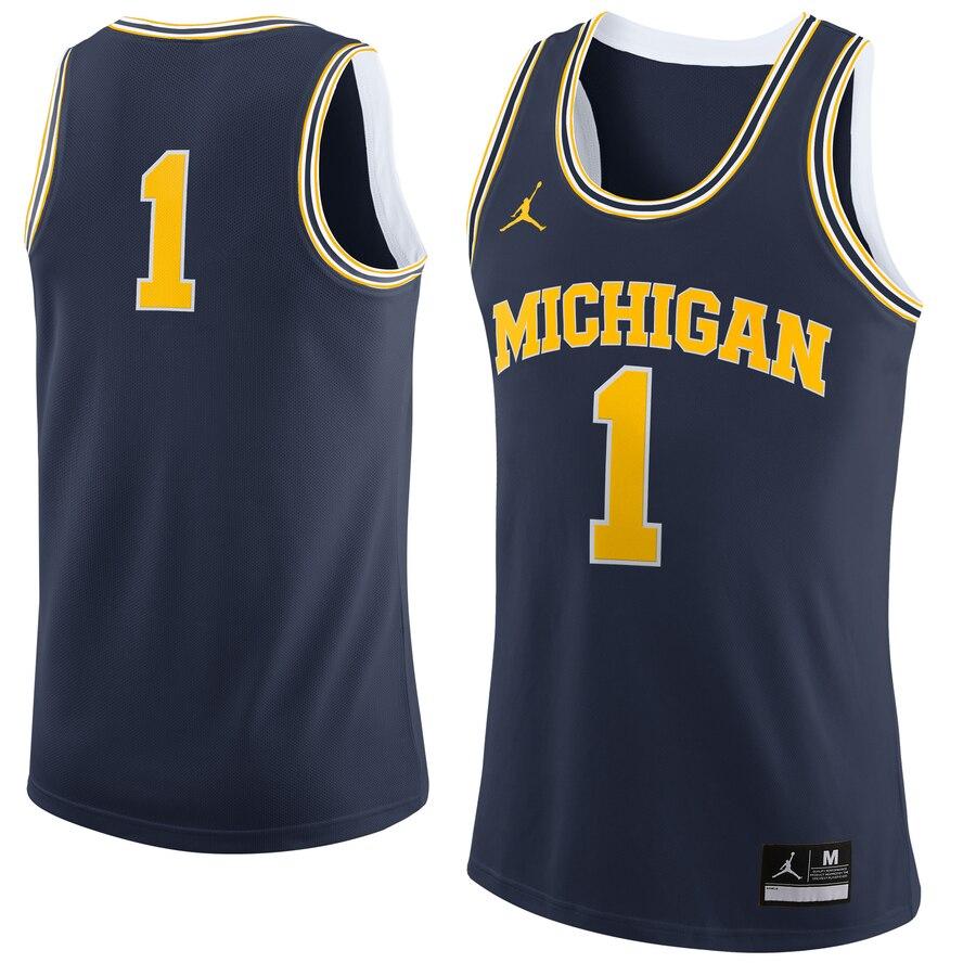 #1 Michigan Wolverines Jordan Brand Replica Basketball Jersey - Navy 2019