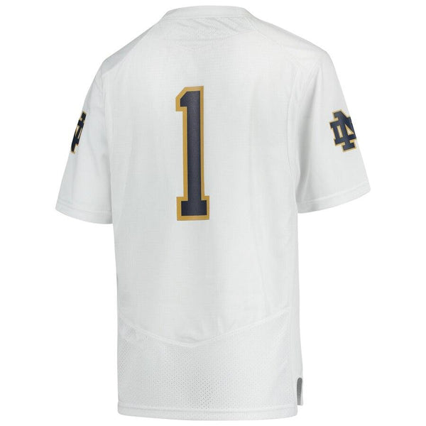 #1 Notre Dame Fighting Irish Under Armour Youth Team Replica Football Jersey – White 2019