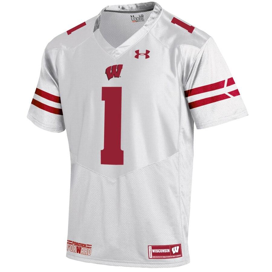 #1 Wisconsin Badgers Under Armour Youth Replica Football Jersey - White 2019