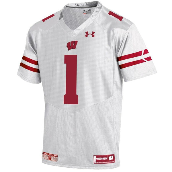 #1 Wisconsin Badgers Under Armour Youth Replica Football Jersey - White 2019