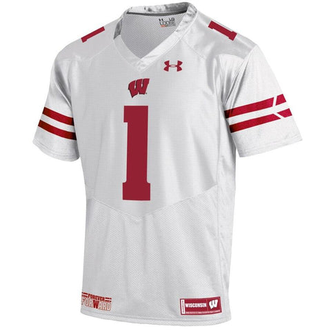 #1 Wisconsin Badgers Under Armour Youth Replica Football Jersey - White 2019