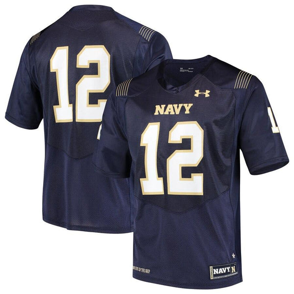 #12 Navy Midshipmen Under Armour Team Replica Football Jersey – Navy 2019