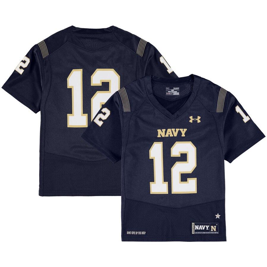 #12 Navy Midshipmen Under Armour Youth Replica Performance Football Jersey – Navy 2019