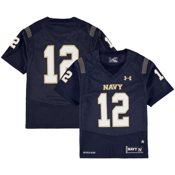 #12 Navy Midshipmen Under Armour Youth Replica Performance Football Jersey – Navy 2019