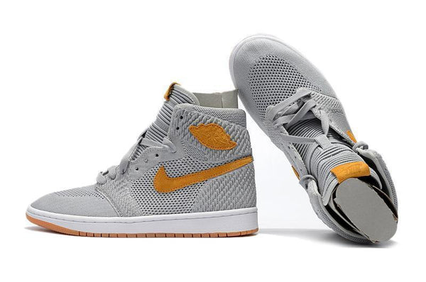 Nike Air Jordan 1 High Retro Flyknit Grey Orange Shoes Basketball Men Size US 7 - 13