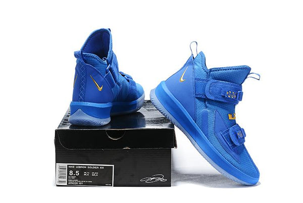 Nike Lebron Soldier XIII 13 Blue Gold Men Sneaker Shoes Sale Size US7,8,8.5,9,10,11,12