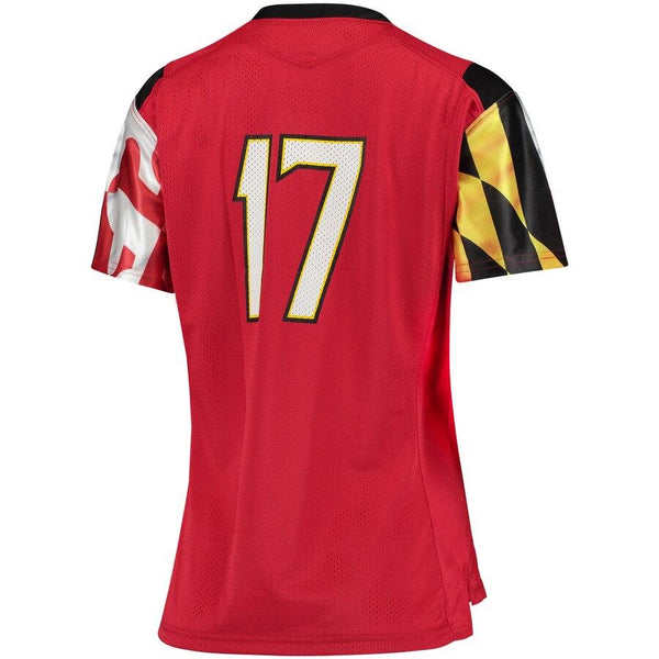 #17 Maryland Terrapins Under Armour Women's Replica Performance Football Jersey – Red 2019