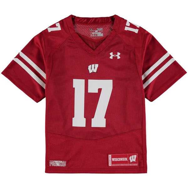 #17 Wisconsin Badgers Under Armour Youth Performance Replica Football Jersey – Red 2019