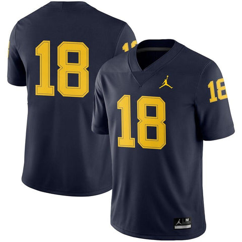 #18 Michigan Wolverines Jordan Brand Football Game Jersey – Navy 2019