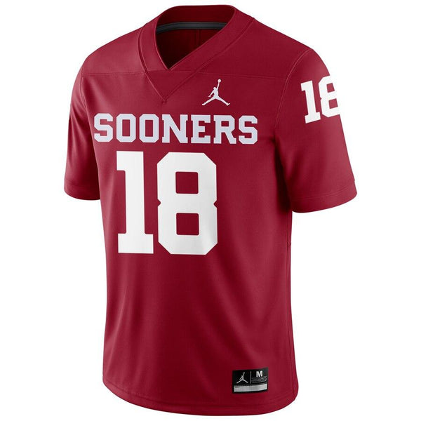 #18 Oklahoma Sooners Jordan Brand Football Game Jersey – Crimson 2019