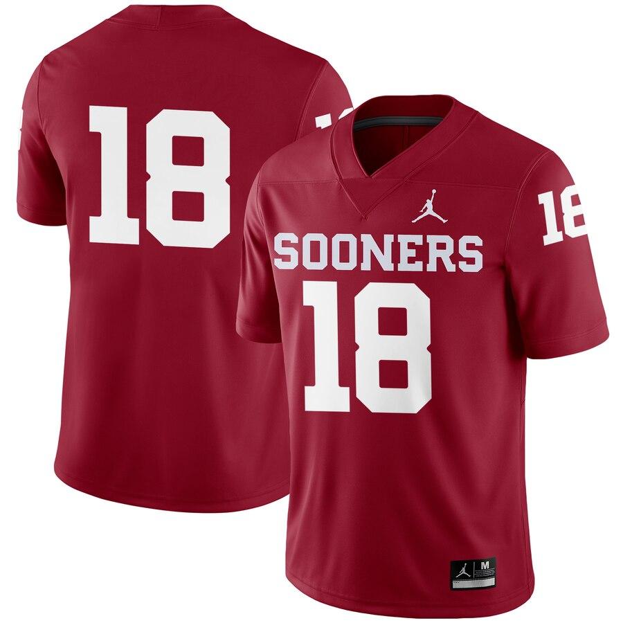 #18 Oklahoma Sooners Jordan Brand Football Game Jersey – Crimson 2019