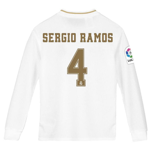 Sergio Ramos Real Madrid Youth 2019/20 Home Replica Long Sleeve Player Jersey – White 2019