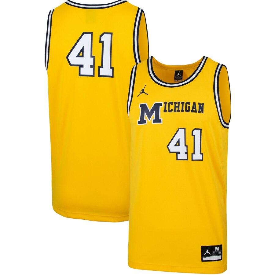 #41 Michigan Wolverines Jordan Brand 1989 Throwback Replica Basketball Jersey – Maize 2019