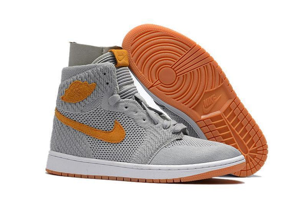 Nike Air Jordan 1 High Retro Flyknit Grey Orange Shoes Basketball Men Size US 7 - 13