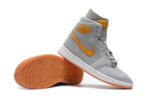 Nike Air Jordan 1 High Retro Flyknit Grey Orange Shoes Basketball Men Size US 7 - 13