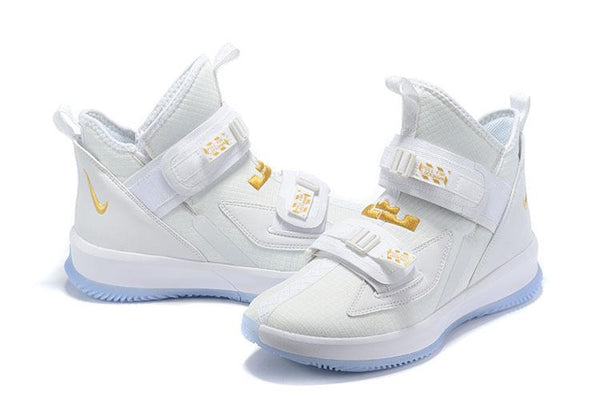 Nike Lebron Soldier XIII 13 White Gold Men Sneaker Shoes Sale Size US7,8,8.5,9,10,11,12