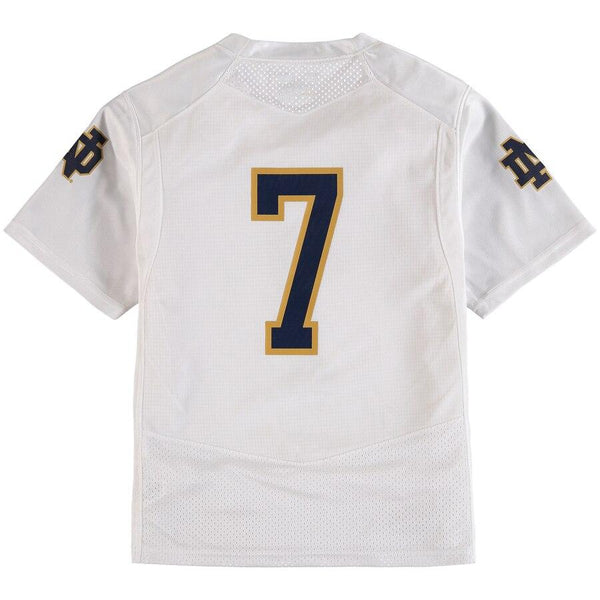 #7 Notre Dame Fighting Irish Under Armour Youth Performance Replica Football Jersey – White 2019