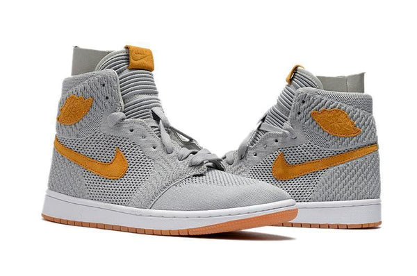 Nike Air Jordan 1 High Retro Flyknit Grey Orange Shoes Basketball Men Size US 7 - 13