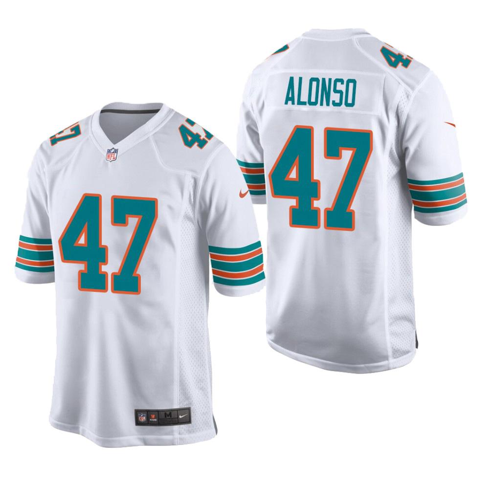 Men's Miami Dolphins #47 Kiko Alonso Throwback Game Jersey - White