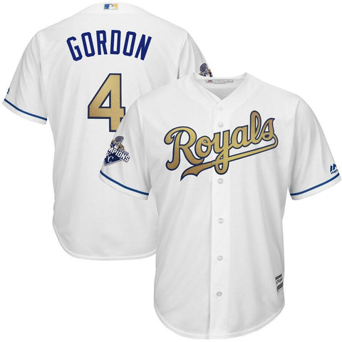Alex Gordon Kansas City Royals Majestic World Series Champions Gold Program Cool Base Player Jersey - White 2019