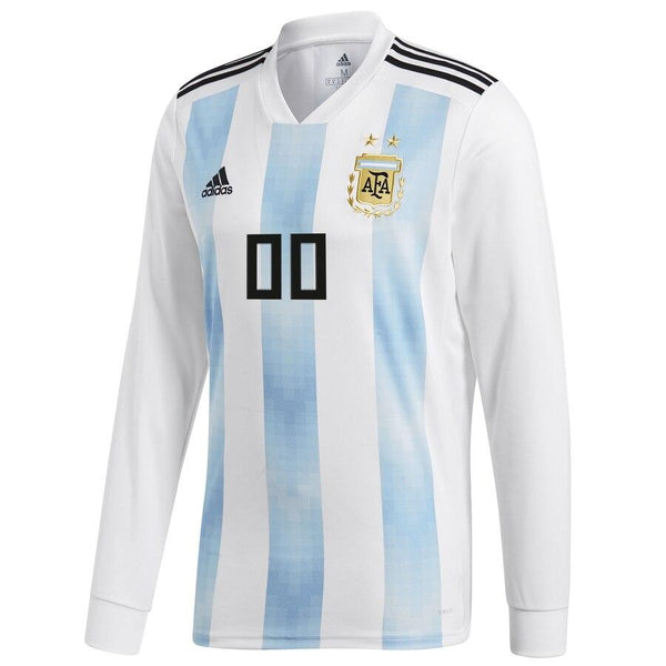 Argentina National Team Home Replica Custom Long Sleeve Jersey - White 2019