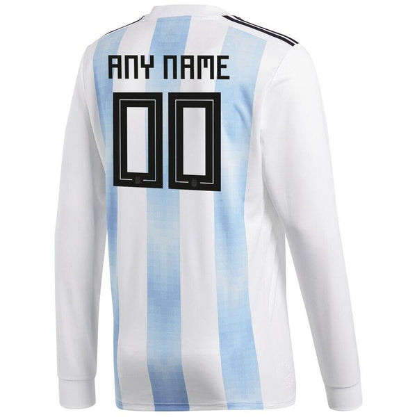 Argentina National Team Home Replica Custom Long Sleeve Jersey - White 2019