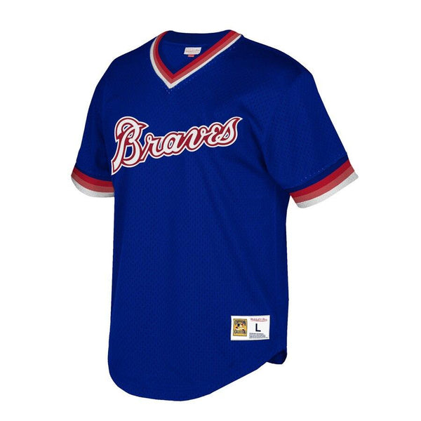 Atlanta Braves Mitchell &amp; Ness Cooperstown Collection Mesh Wordmark V-Neck Jersey – Royal 2019