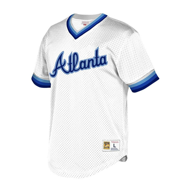 Atlanta Braves Mitchell &amp; Ness Cooperstown Collection Mesh Wordmark V-Neck Jersey – White 2019