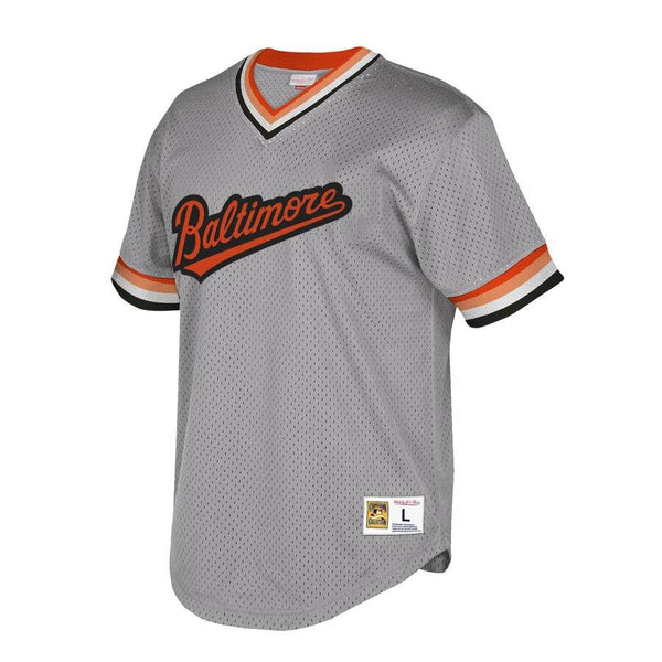 Baltimore Orioles Mitchell &amp; Ness Cooperstown Collection Mesh Wordmark V-Neck Jersey – Gray 2019