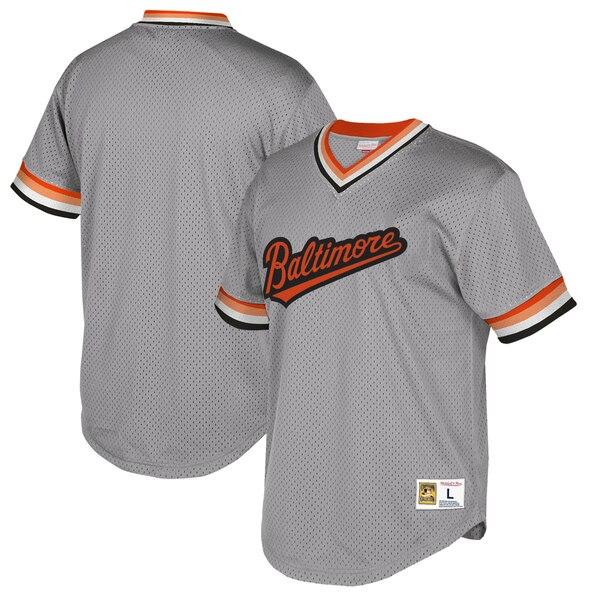 Baltimore Orioles Mitchell &amp; Ness Cooperstown Collection Mesh Wordmark V-Neck Jersey – Gray 2019