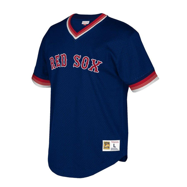 Boston Red Sox Mitchell &amp; Ness Cooperstown Collection Mesh Wordmark V-Neck Jersey – Navy 2019