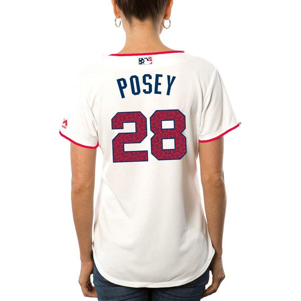 Buster Posey San Francisco Giants Majestic Women's Fashion Stars &amp; Stripes Cool Base Player Jersey - White 2019