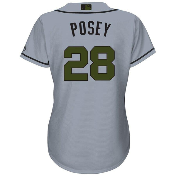 Buster Posey San Francisco Giants Majestic Women's Memorial Day Cool Base Player Jersey – Gray 2019