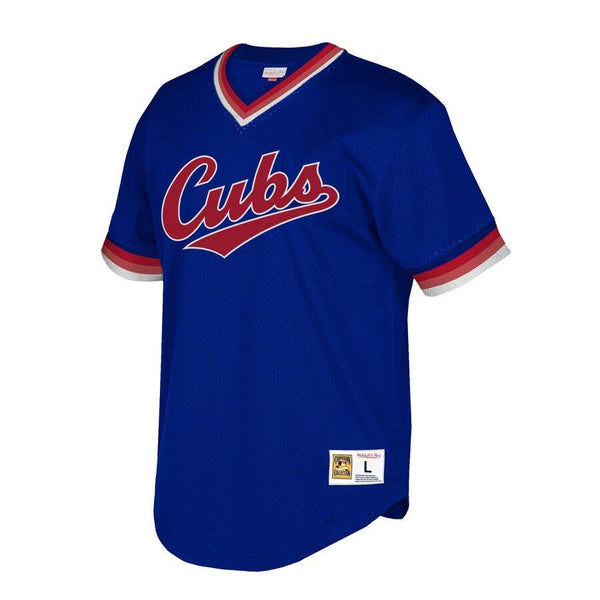 Chicago Cubs Mitchell &amp; Ness Cooperstown Collection Mesh Wordmark V-Neck Jersey – Royal 2019