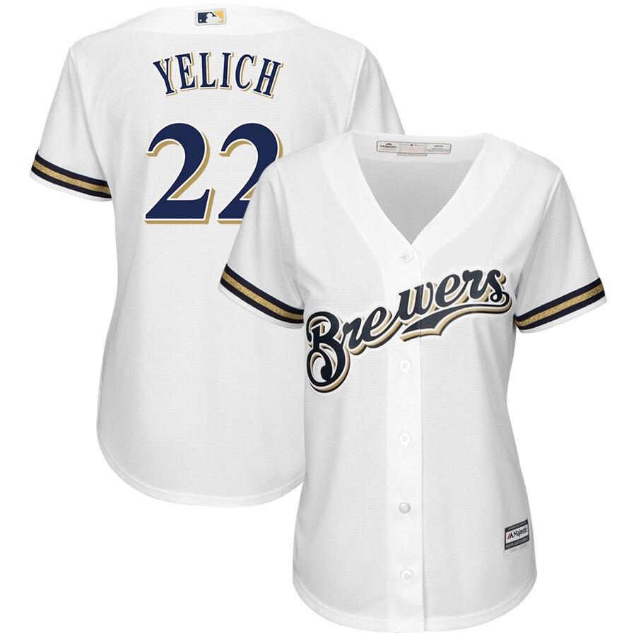 Christian Yelich Milwaukee Brewers Majestic Women's Cool Base Player Jersey – White 2019
