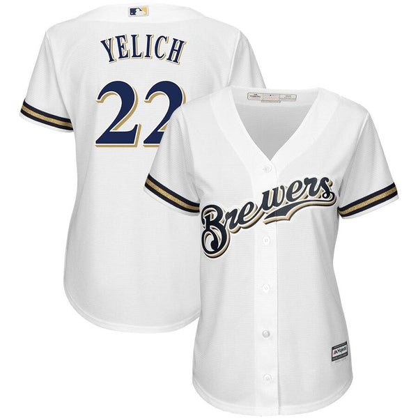 Christian Yelich Milwaukee Brewers Majestic Women's Cool Base Player Jersey – White 2019