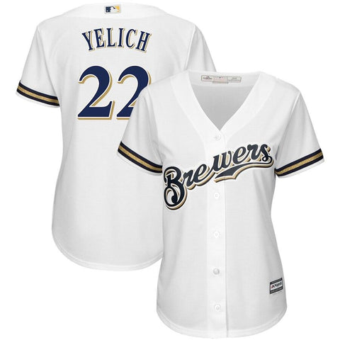 Christian Yelich Milwaukee Brewers Majestic Women's Cool Base Player Jersey – White 2019