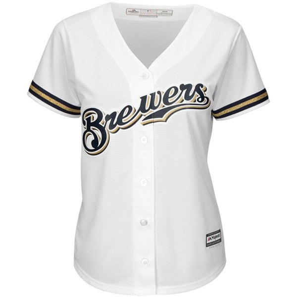 Christian Yelich Milwaukee Brewers Majestic Women's Cool Base Player Jersey – White 2019
