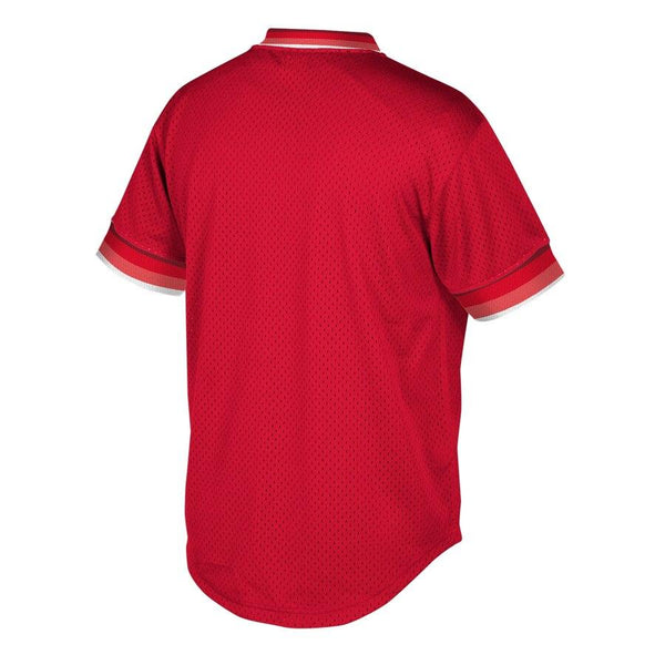 Cincinnati Reds Mitchell &amp; Ness Cooperstown Collection Mesh Wordmark V-Neck Jersey – Red 2019