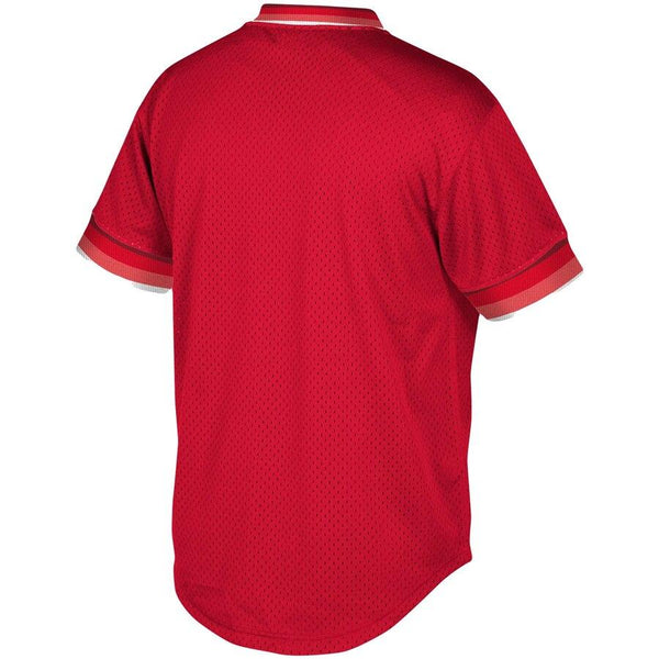 Cincinnati Reds Mitchell &amp; Ness Youth Cooperstown Collection Mesh Wordmark V-Neck Jersey – Red 2019