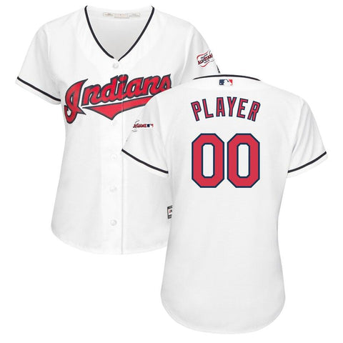 Cleveland Indians Majestic Women's Home 2019 All-Star Game Patch Cool Base Custom Jersey – White 2019