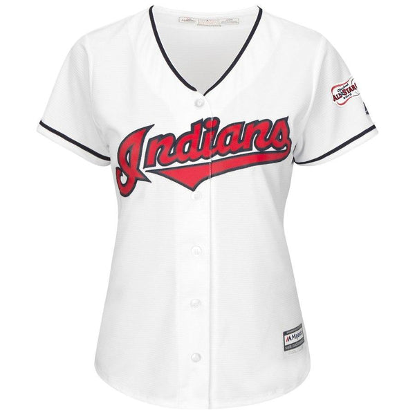 Cleveland Indians Majestic Women's Home 2019 All-Star Game Patch Cool Base Custom Jersey – White 2019