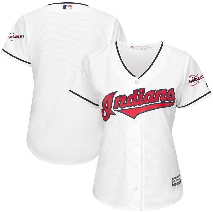 Cleveland Indians Majestic Women's Home 2019 All-Star Game Patch Cool Base Team Jersey – White 2019