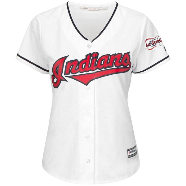 Cleveland Indians Majestic Women's Home 2019 All-Star Game Patch Cool Base Team Jersey – White 2019