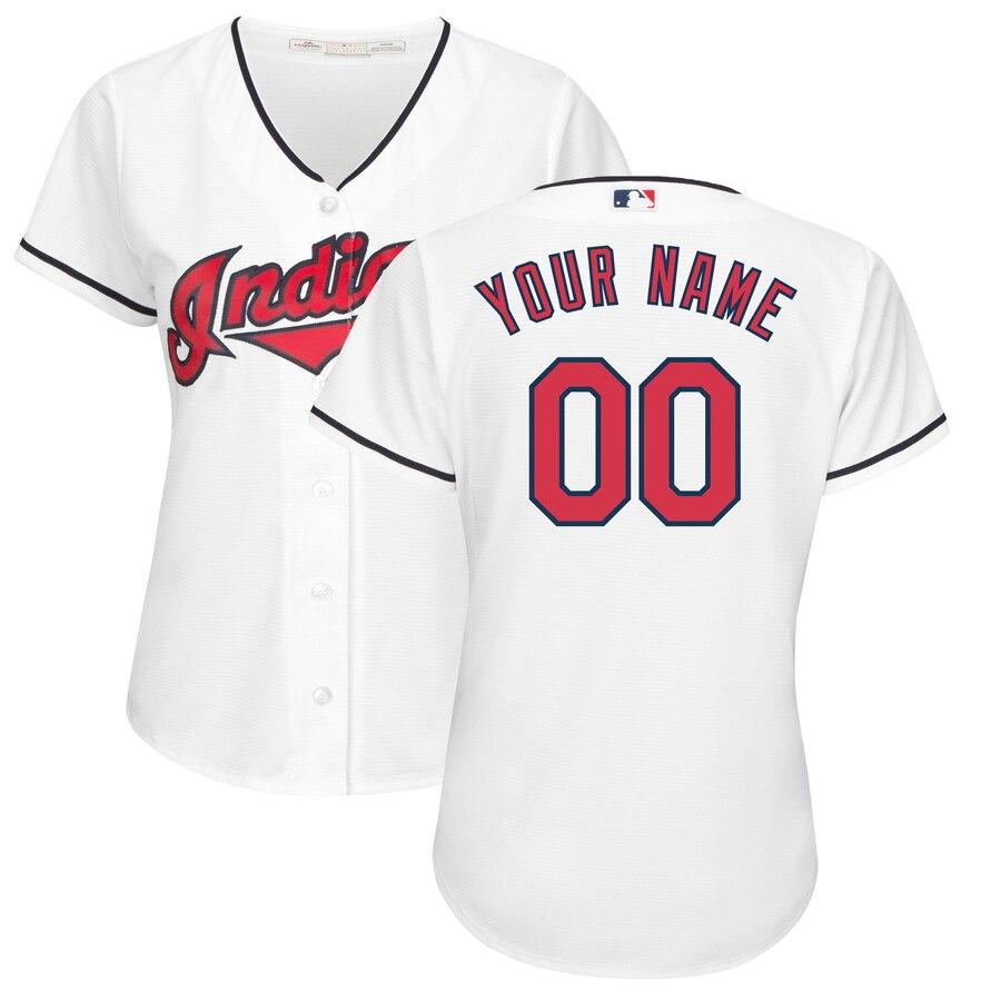 Cleveland Indians Majestic Women's Home Cool Base Custom Jersey - White 2019
