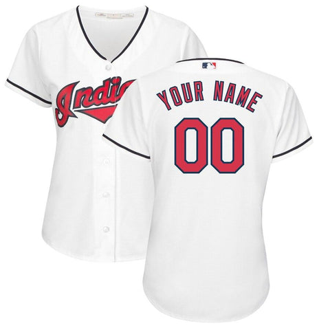 Cleveland Indians Majestic Women's Home Cool Base Custom Jersey - White 2019