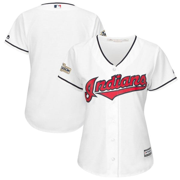 Cleveland Indians Majestic Women's Postseason Cool Base Team Jersey – White 2019
