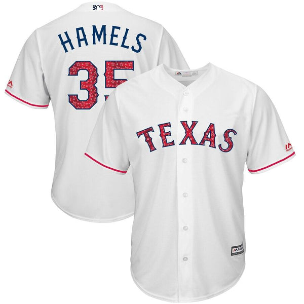 Cole Hamels Texas Rangers Majestic Stars &amp; Stripes Cool Base Player Jersey - White 2019