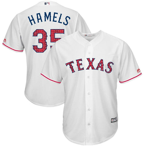 Cole Hamels Texas Rangers Majestic Stars &amp; Stripes Cool Base Player Jersey - White 2019