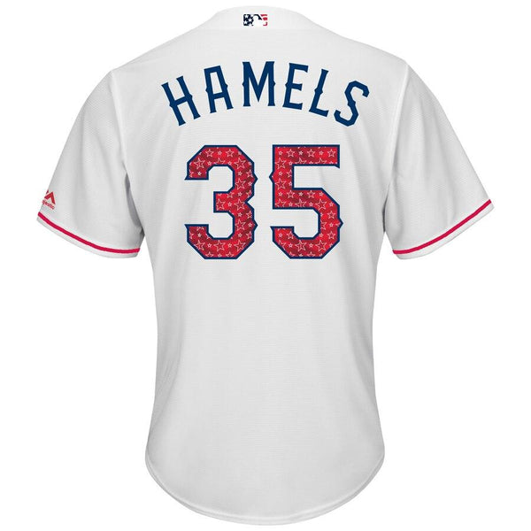 Cole Hamels Texas Rangers Majestic Stars &amp; Stripes Cool Base Player Jersey - White 2019